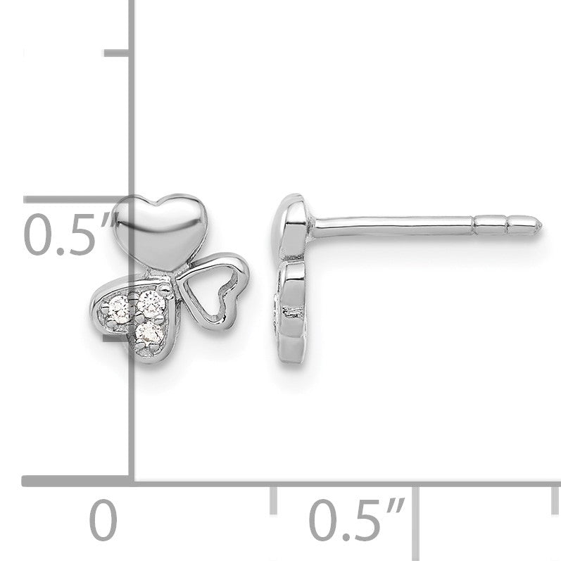 Sterling Silver Rhodium-plated CZ 3 Heart Post Earrings