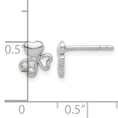 Sterling Silver Rhodium-plated CZ 3 Heart Post Earrings