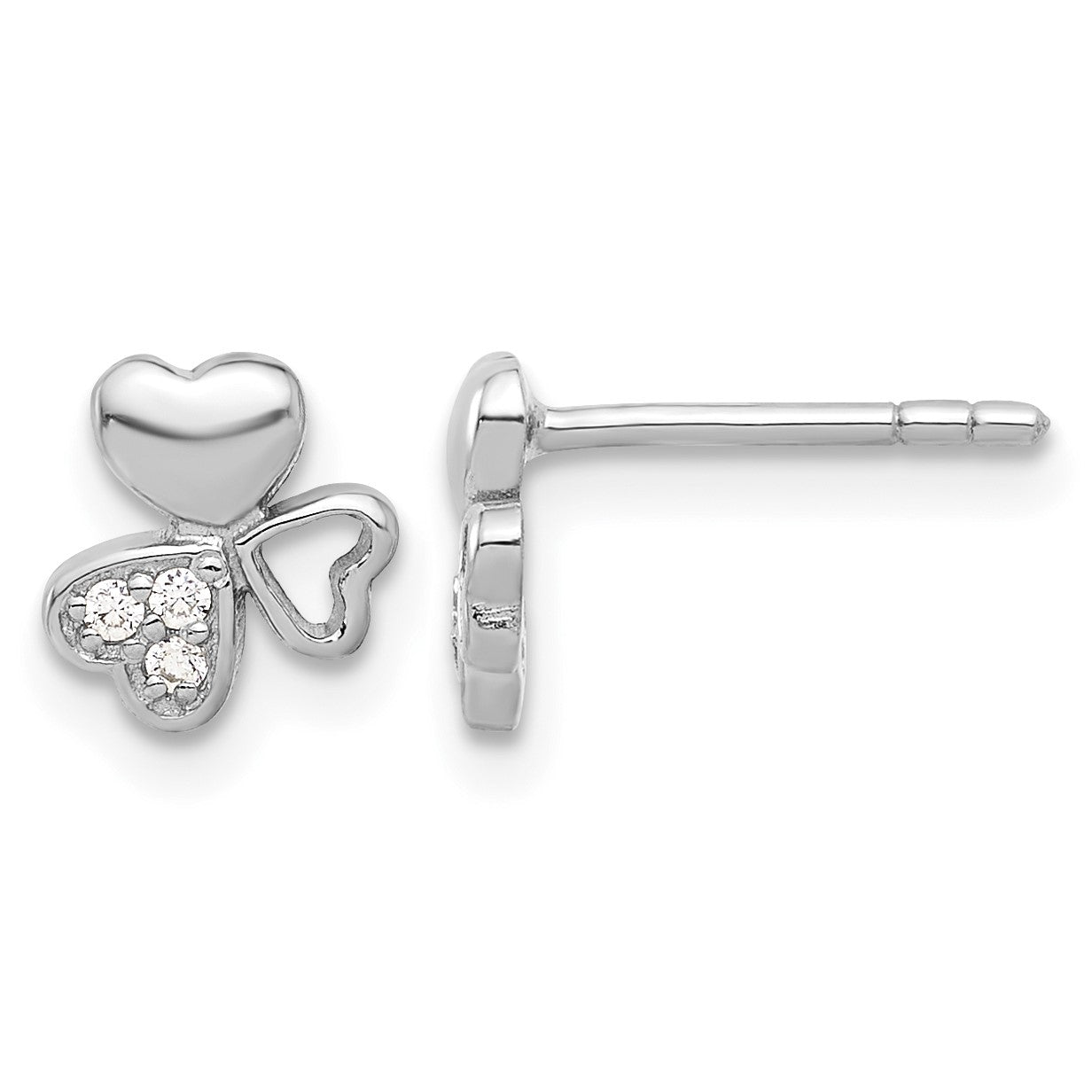 Sterling Silver Rhodium-plated CZ 3 Heart Post Earrings