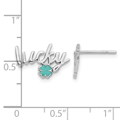 Sterling Silver Rhodium-plated Enamel Clover Lucky Post Earrings