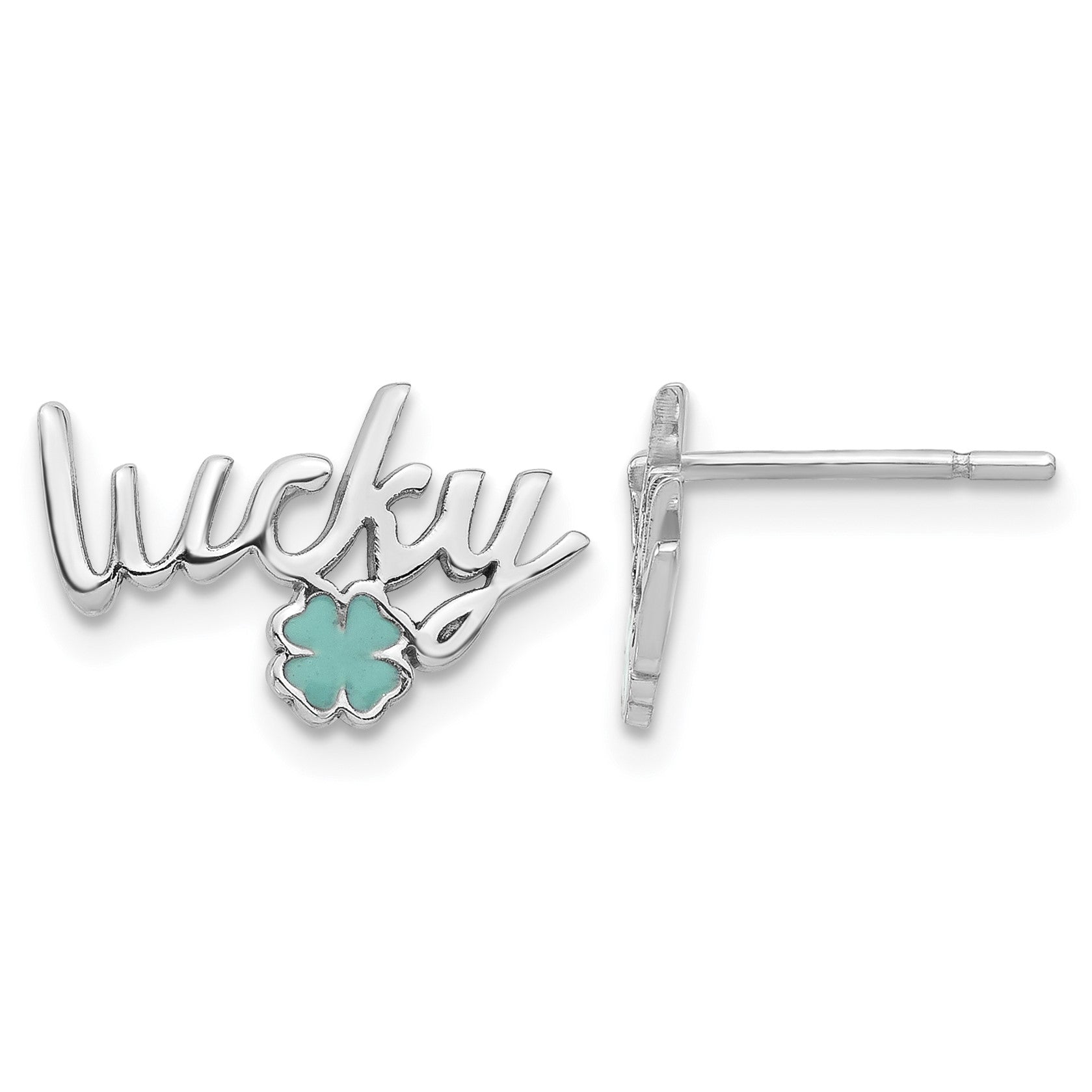 Sterling Silver Rhodium-plated Enamel Clover Lucky Post Earrings