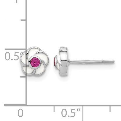 Sterling Silver Rhodium-plated Madi K Enamel Pink CZ Flower Post Earrings