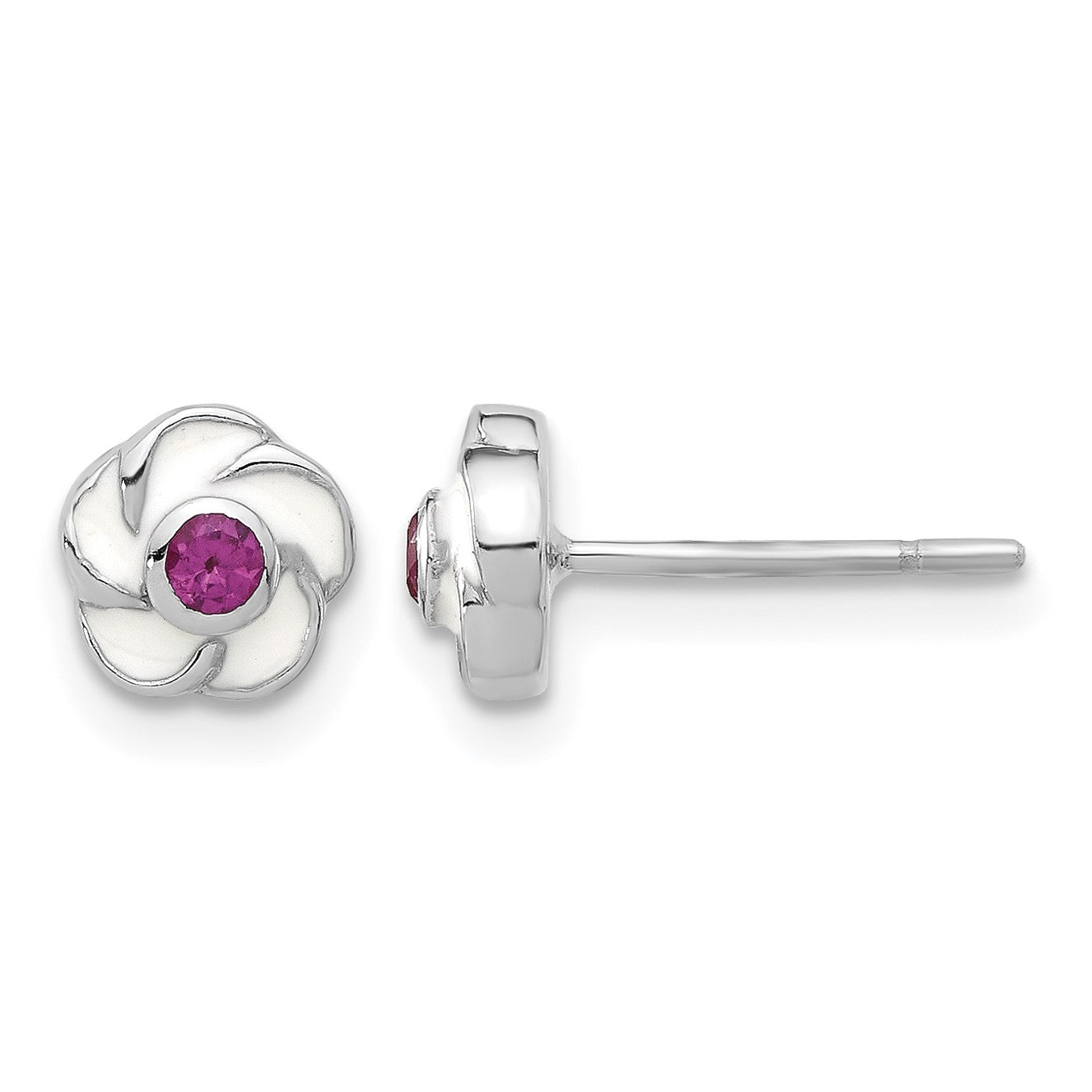 Sterling Silver Rhodium-plated Madi K Enamel Pink CZ Flower Post Earrings
