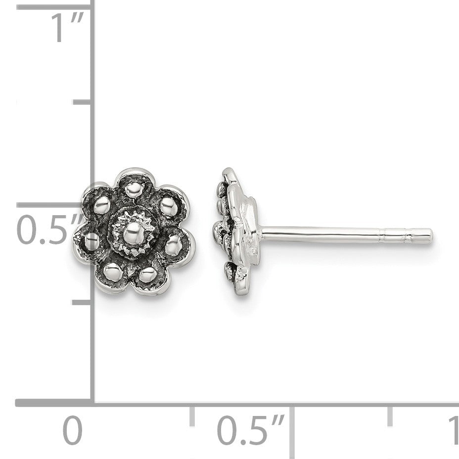 Sterling Silver Oxidized Flower Post Earrings