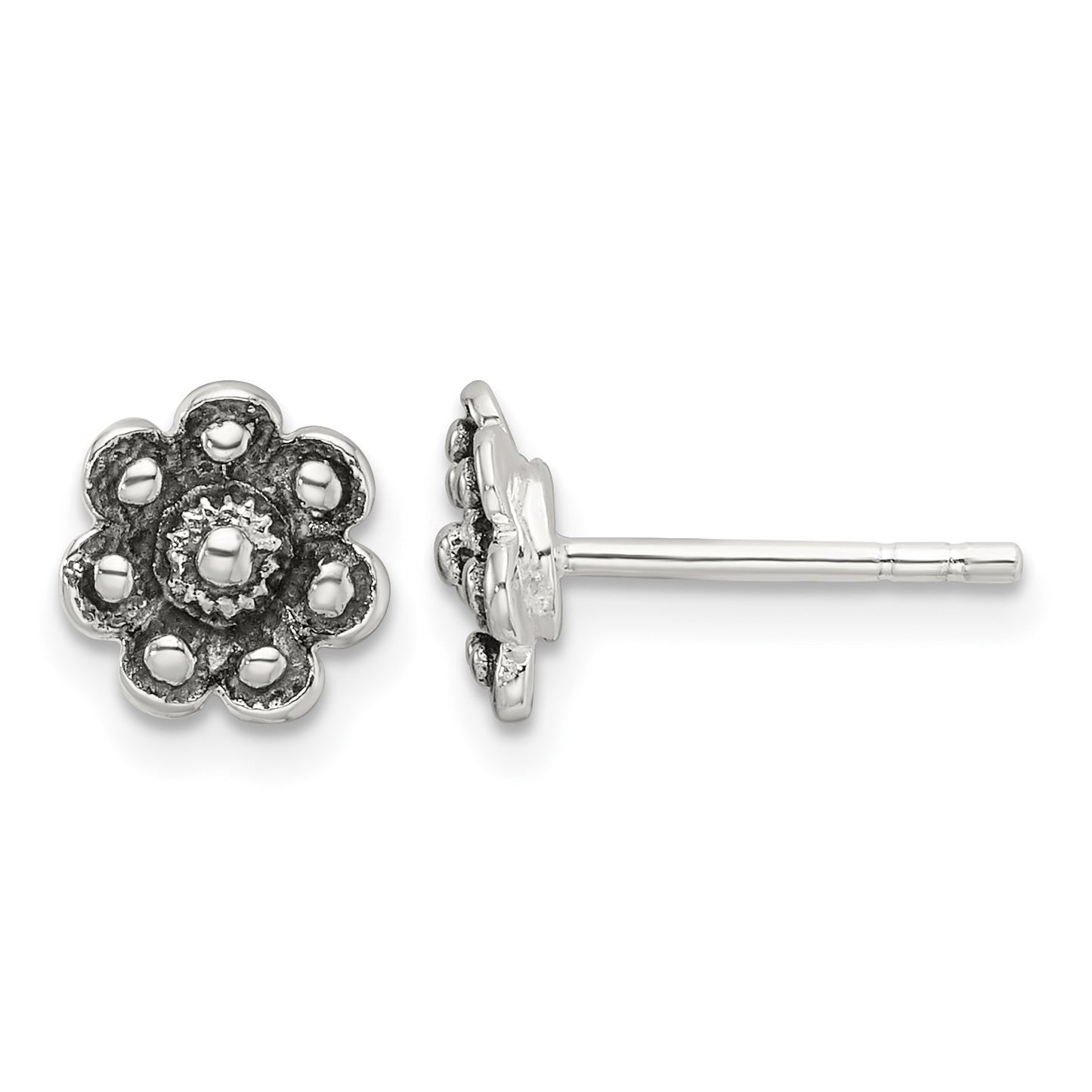 Sterling Silver Oxidized Flower Post Earrings