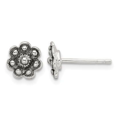Sterling Silver Oxidized Flower Post Earrings