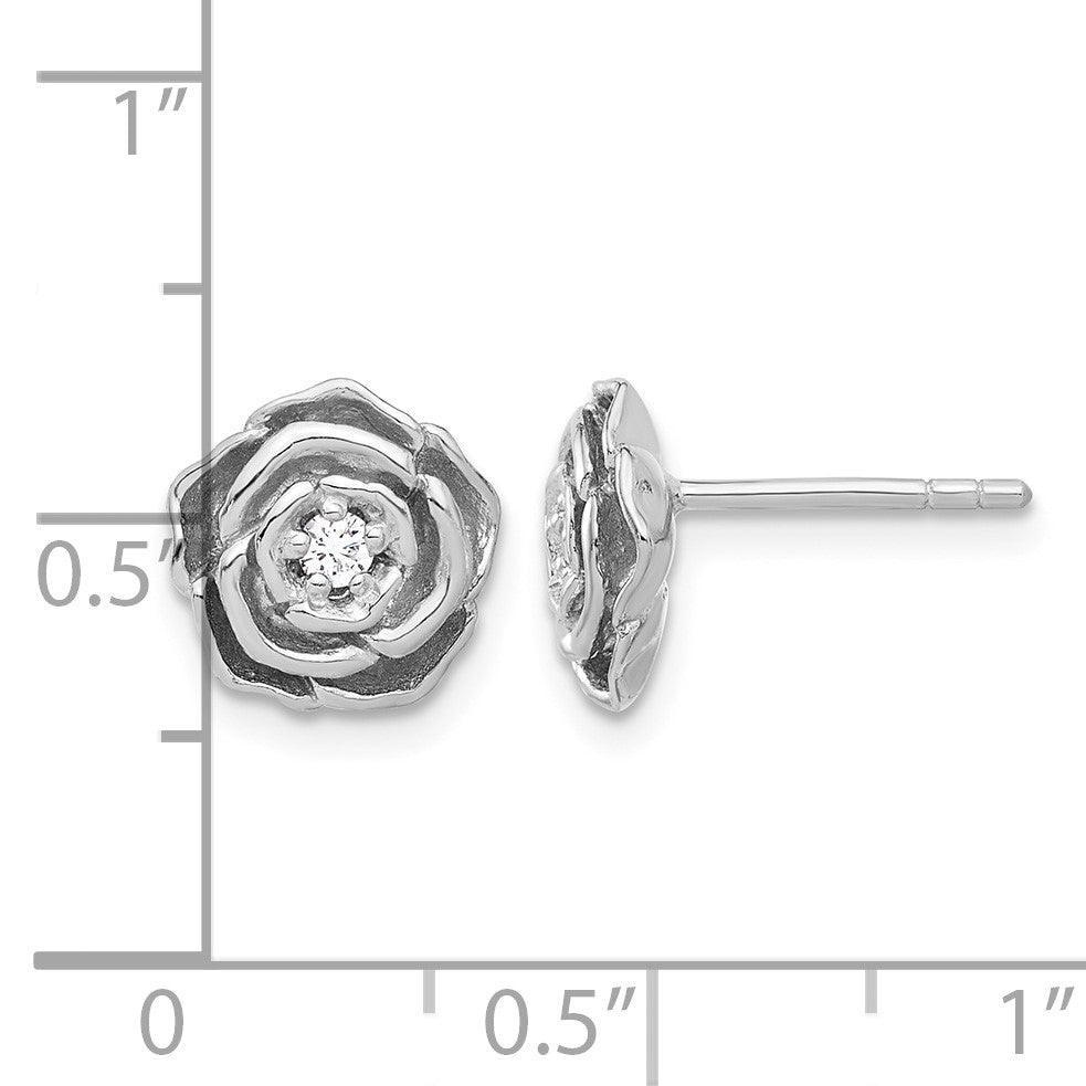 Sterling Silver Rhodium-plated CZ Flower Post Earrings
