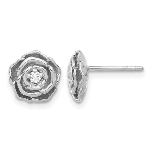 Sterling Silver Rhodium-plated CZ Flower Post Earrings