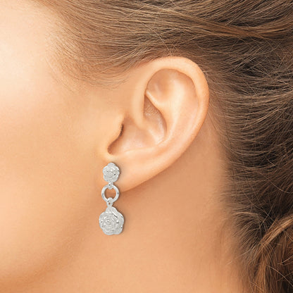 Sterling Silver E-Coating Rose Dangle Post Earrings
