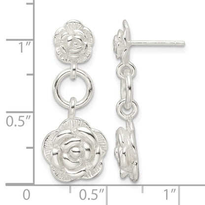 Sterling Silver E-Coating Rose Dangle Post Earrings