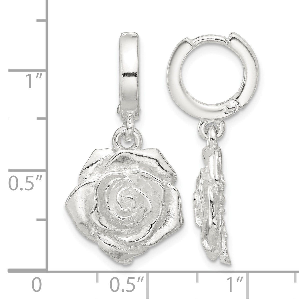 Sterling Silver Rose Dangle Hinged Hoop Earrings