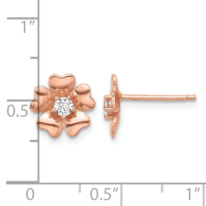 Sterling Silver Rose-tone CZ Flower Post Earrings