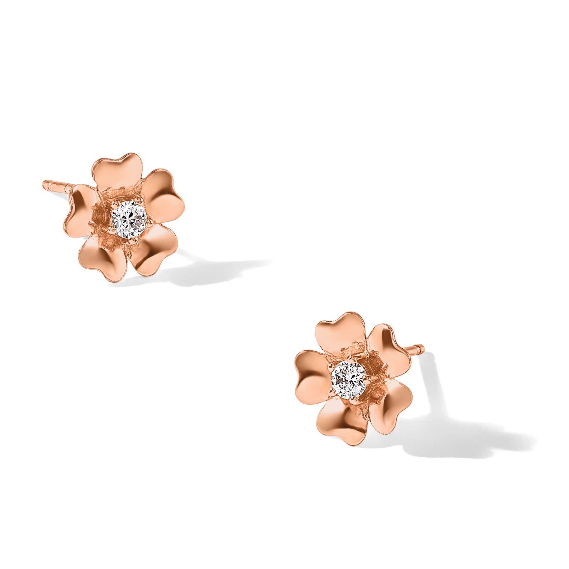 Sterling Silver Rose-tone CZ Flower Post Earrings
