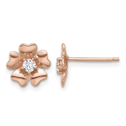 Sterling Silver Rose-tone CZ Flower Post Earrings