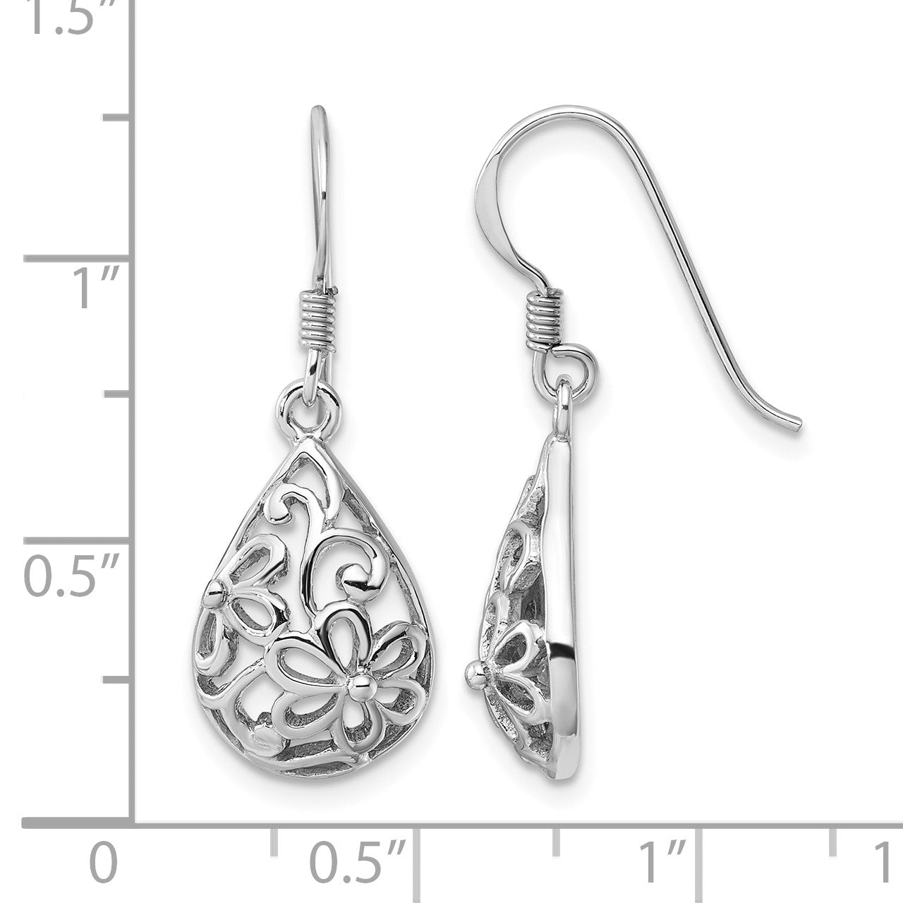 Sterling Silver Rhodium-Plated Polished Domed Filigree Flower Earrings