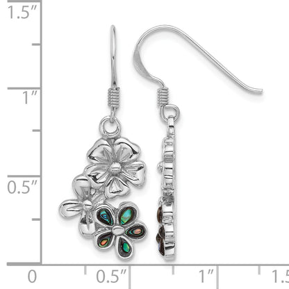 Sterling Silver Rhodium-Plated Polished Abalone Trio Flower Earrings