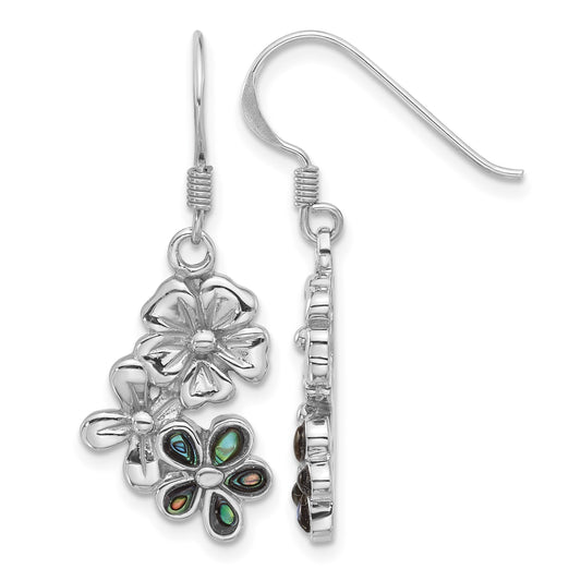 Sterling Silver Rhodium-Plated Polished Abalone Trio Flower Earrings