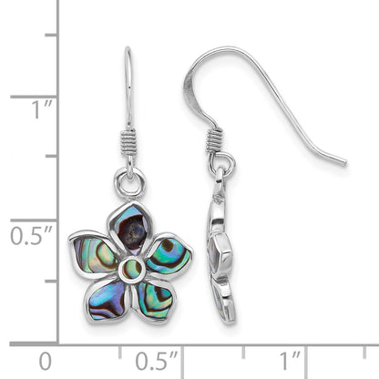 Sterling Silver Rhodium-Plated Polished Abalone Flower Dangle Earrings