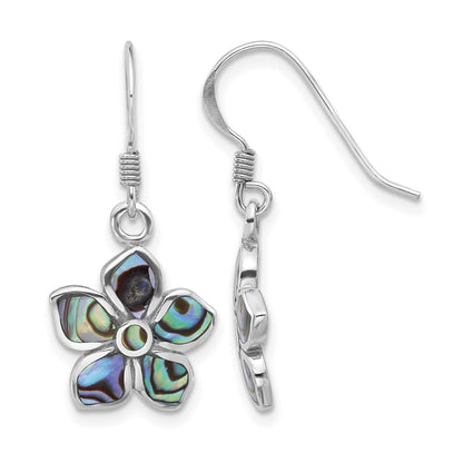Sterling Silver Rhodium-Plated Polished Abalone Flower Dangle Earrings