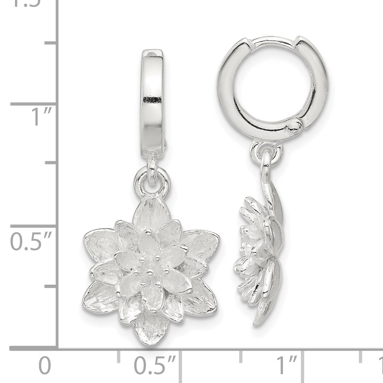 Sterling Silver Lotus Flower Dangle Hinged Hoop Earrings