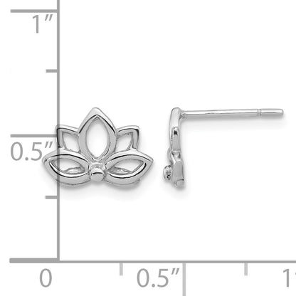 Sterling Silver Rhodium-plated Lotus Flower Post Earrings