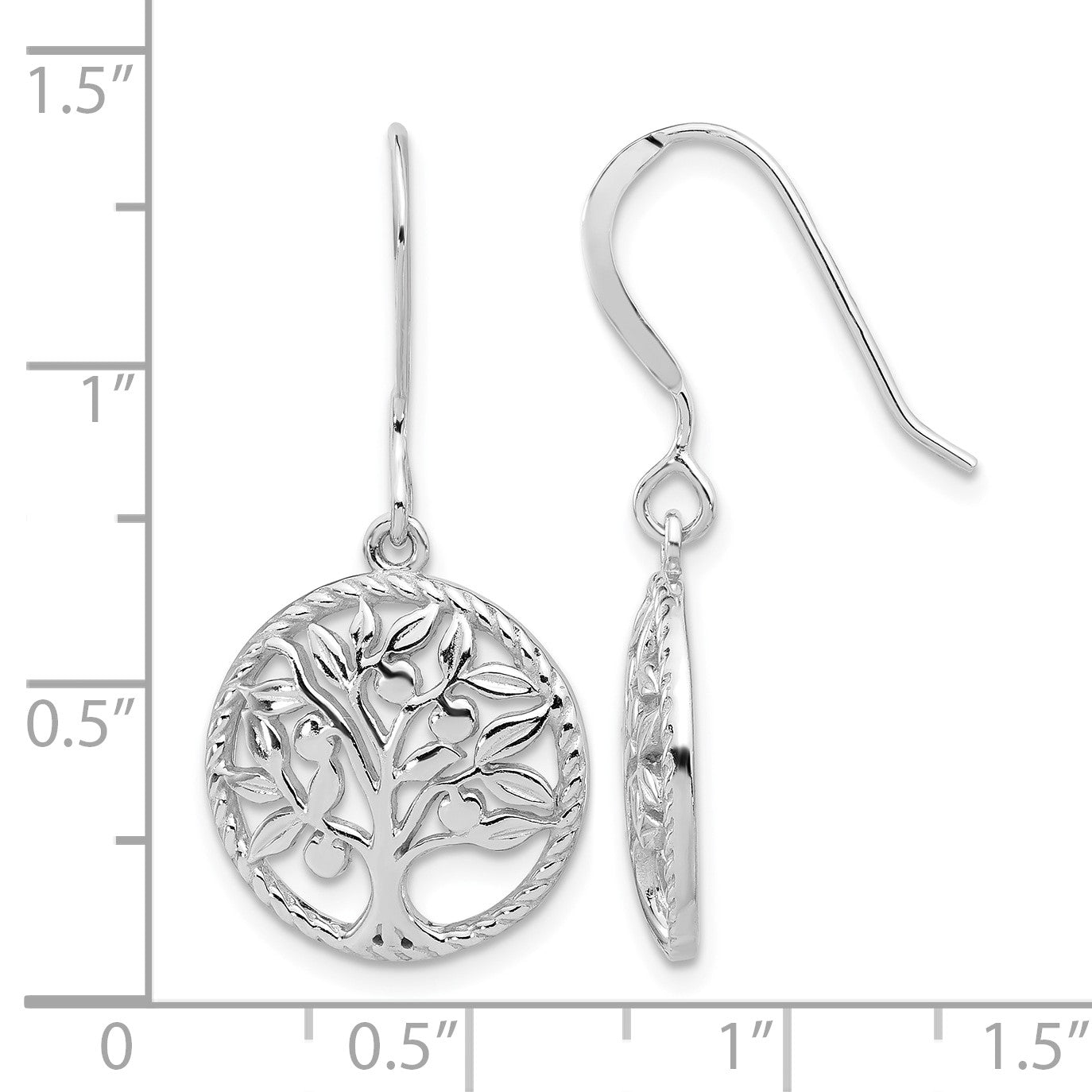 Sterling Silver Rhodium-plated Tree of Life Dangle Earrings