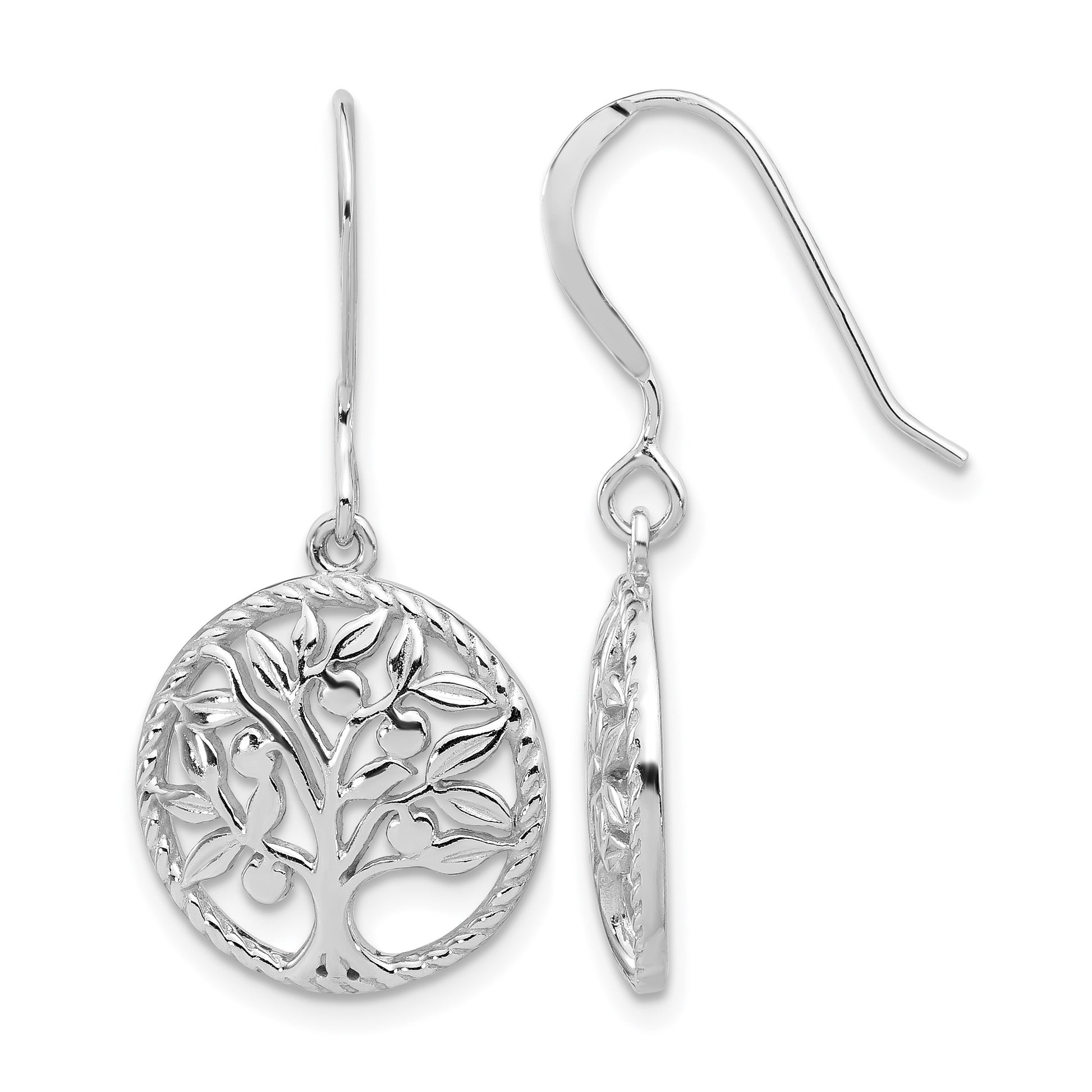 Sterling Silver Rhodium-plated Tree of Life Dangle Earrings