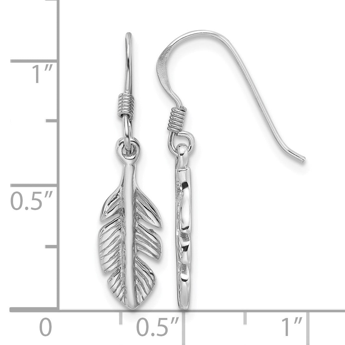 Sterling Silver Rhodium-Plated Polished Feather Dangle Earrings