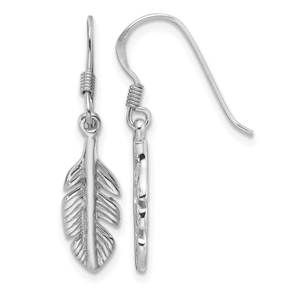 Sterling Silver Rhodium-Plated Polished Feather Dangle Earrings