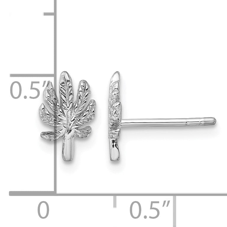 Sterling Silver Rhodium-plated Textured Leaf Post Earrings