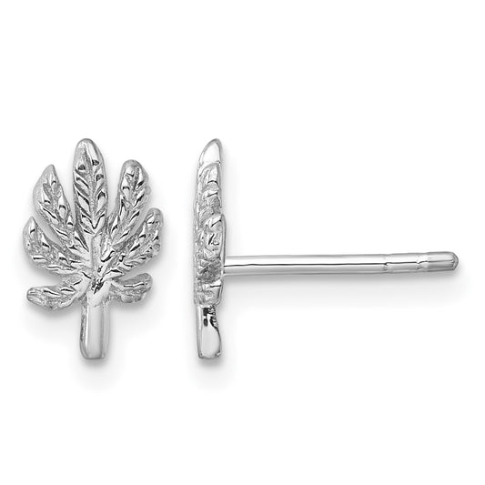 Sterling Silver Rhodium-plated Textured Leaf Post Earrings
