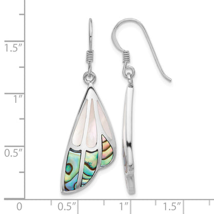 SS Rhod-Plated Polished Abalone w/MOP Butterfly Wing Earrings