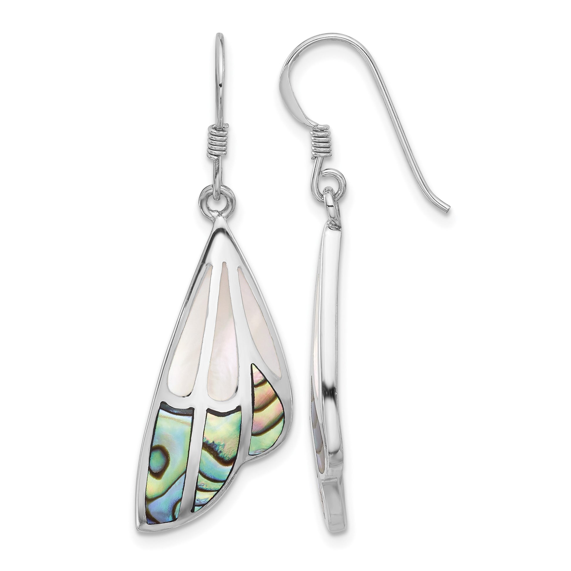 SS Rhod-Plated Polished Abalone w/MOP Butterfly Wing Earrings