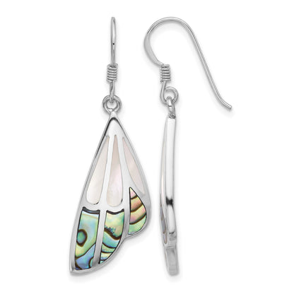 SS Rhod-Plated Polished Abalone w/MOP Butterfly Wing Earrings