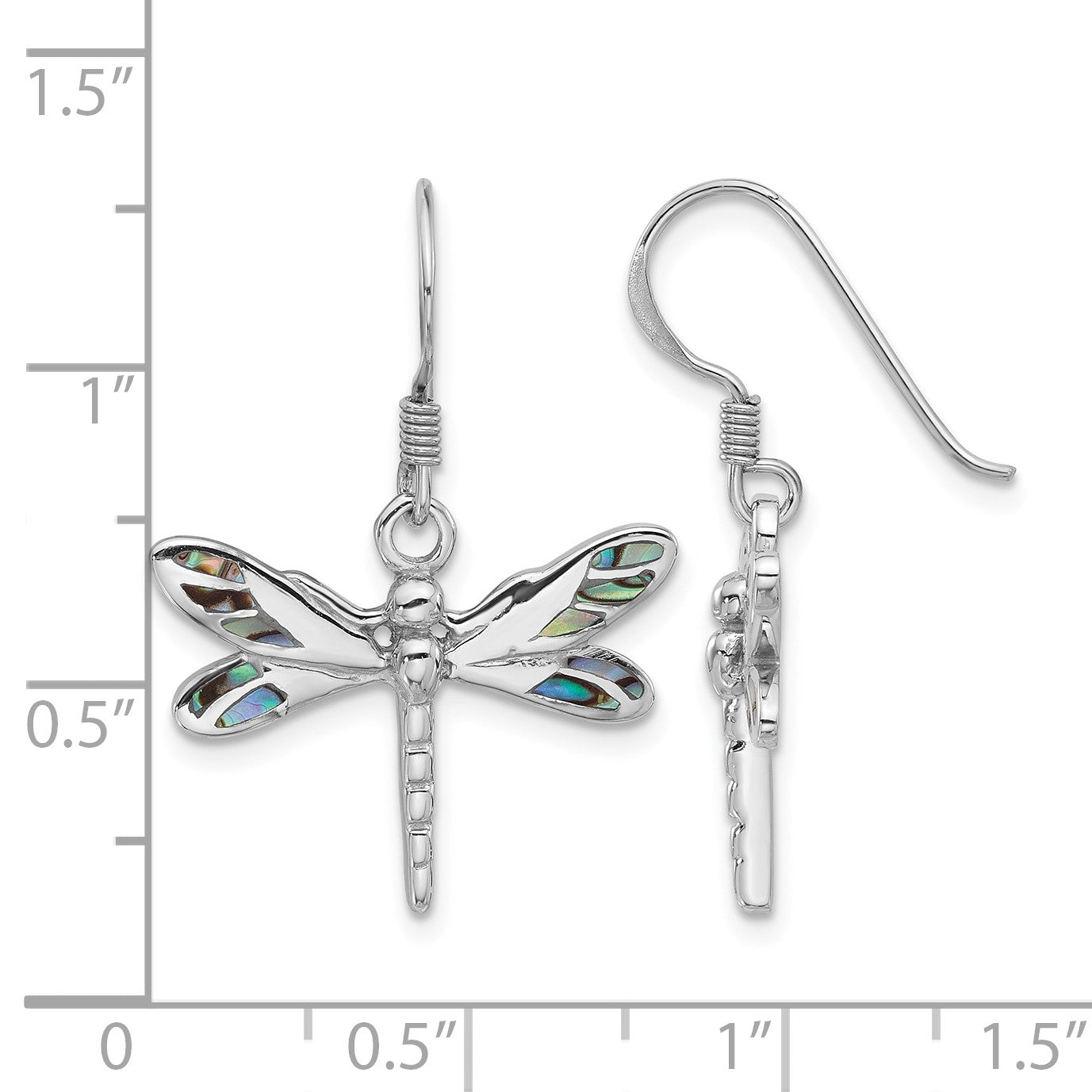 Sterling Silver Rhodium-Plated Polished Abalone Dragonfly Earrings
