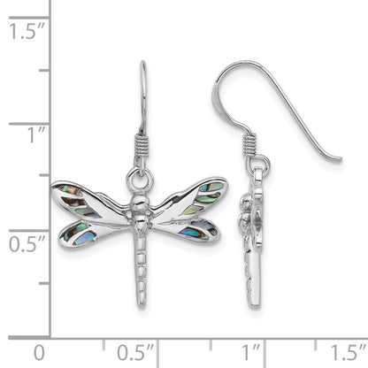 Sterling Silver Rhodium-Plated Polished Abalone Dragonfly Earrings