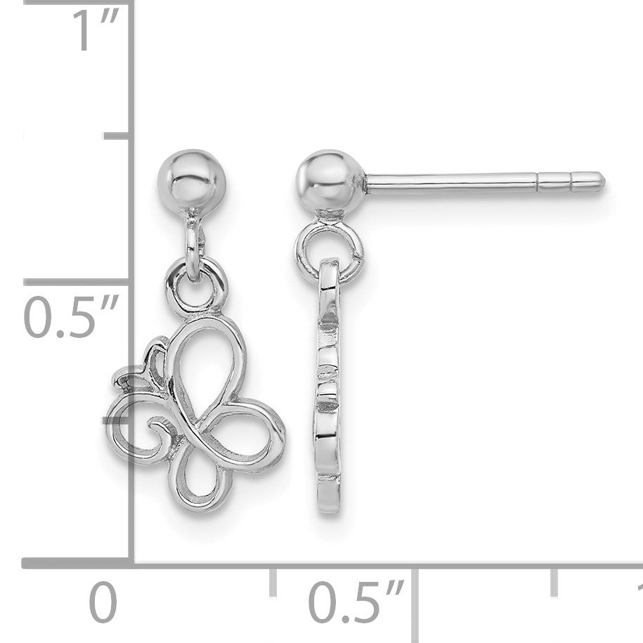 Sterling Silver Rhodium-plated Butterfly Post Dangle Drop Earrings