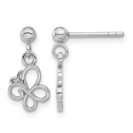 Sterling Silver Rhodium-plated Butterfly Post Dangle Drop Earrings