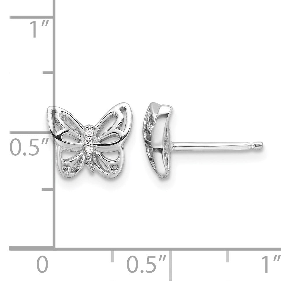 Sterling Silver Rhodium-plated CZ Butterfly Post Earrings