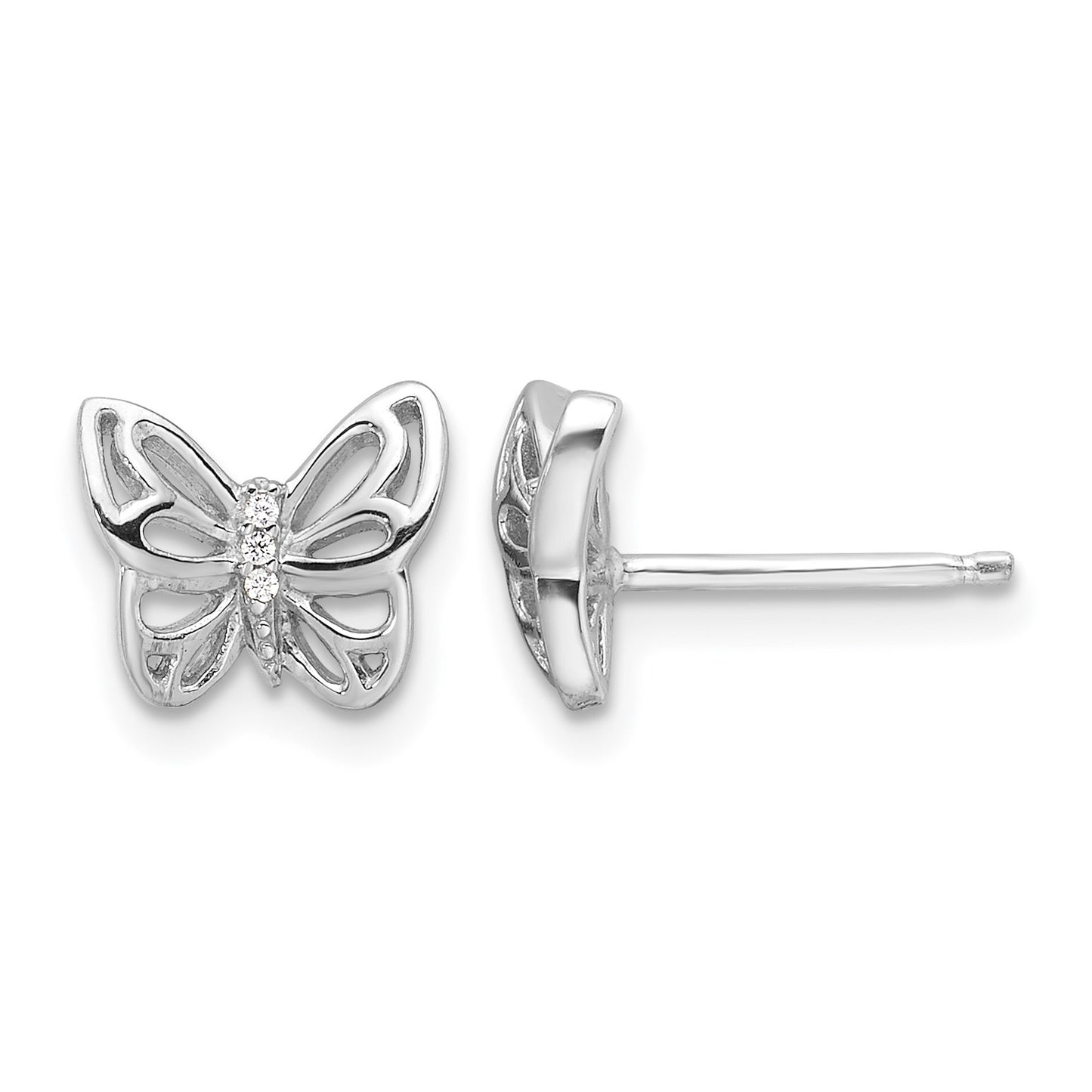 Sterling Silver Rhodium-plated CZ Butterfly Post Earrings