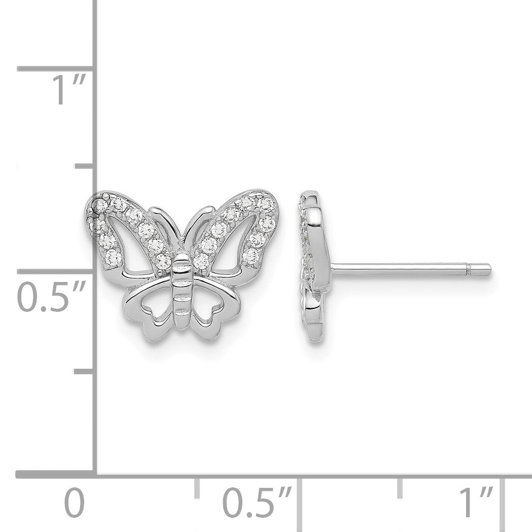 Sterling Silver Rhodium-plated CZ Butterfly Post Earrings