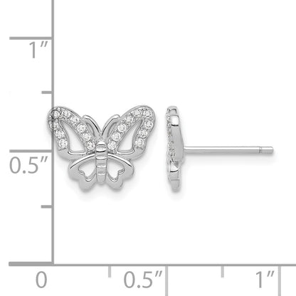 Sterling Silver Rhodium-plated CZ Butterfly Post Earrings