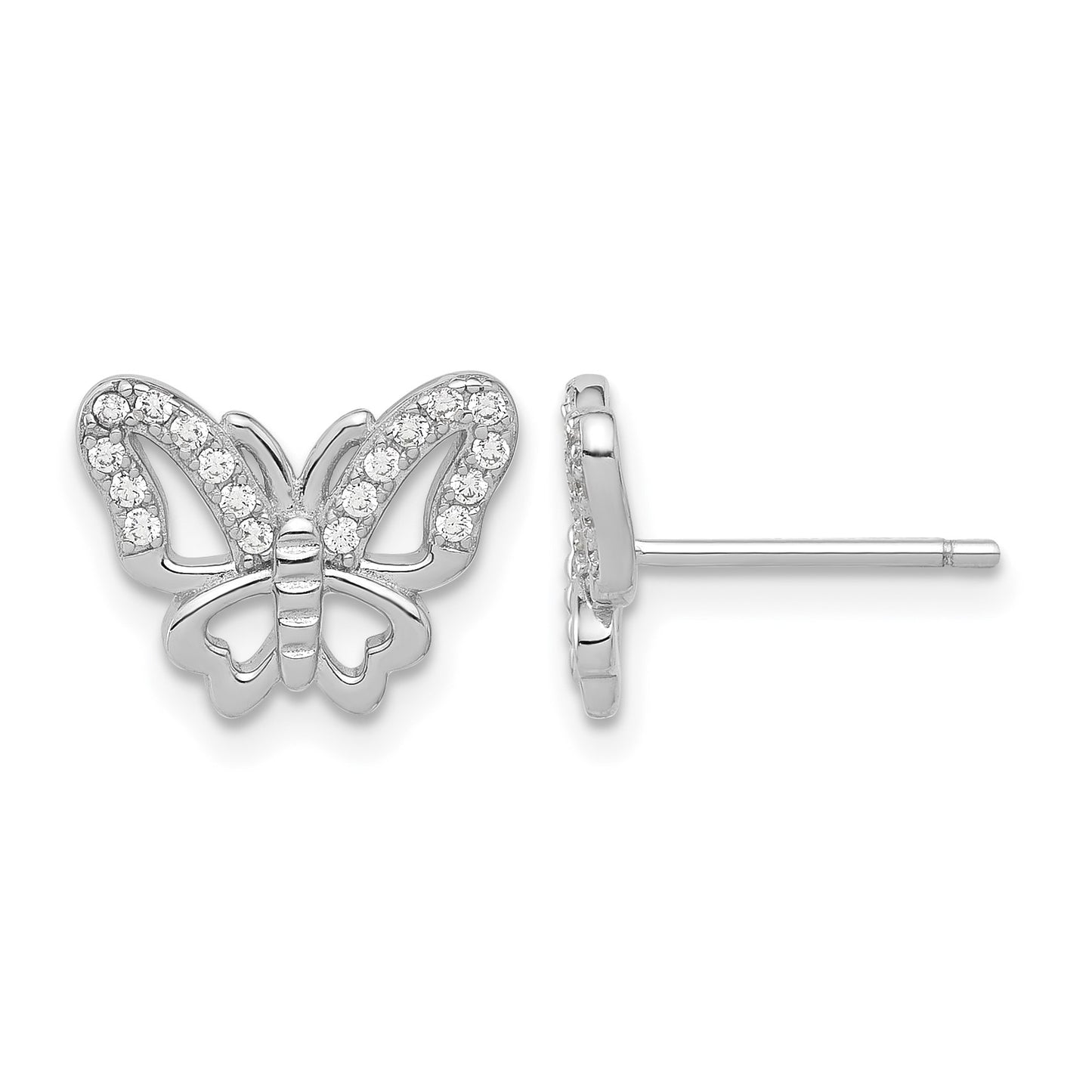 Sterling Silver Rhodium-plated CZ Butterfly Post Earrings