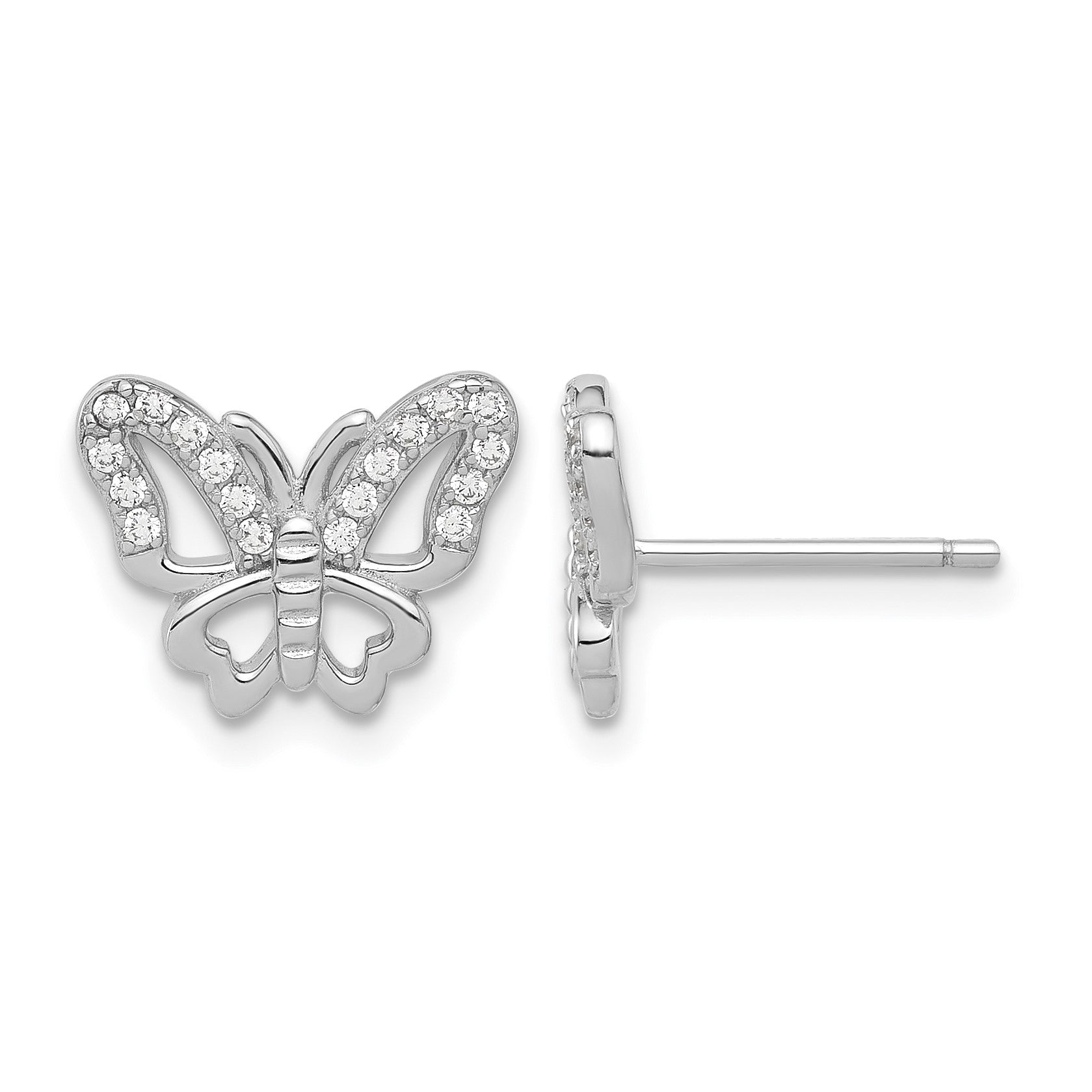 Sterling Silver Rhodium-plated CZ Butterfly Post Earrings