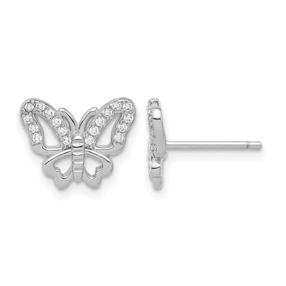 Sterling Silver Rhodium-plated CZ Butterfly Post Earrings
