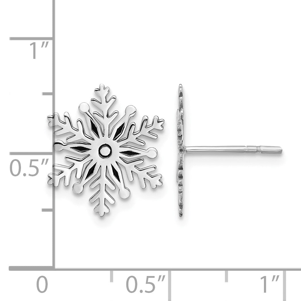 Sterling Silver Rhodium-plated Enamel Snowflake Post Earrings