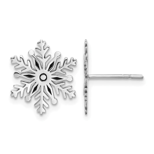 Sterling Silver Rhodium-plated Enamel Snowflake Post Earrings