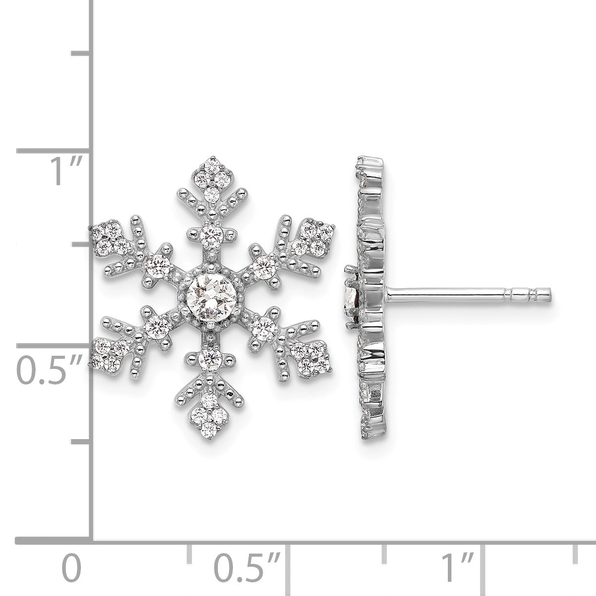 Sterling Silver Rhodium-plated CZ Crystal Snowflake Post Earrings