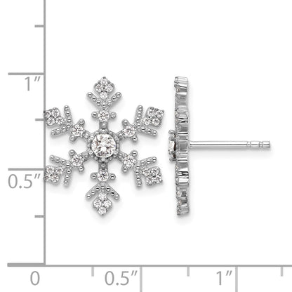 Sterling Silver Rhodium-plated CZ Crystal Snowflake Post Earrings