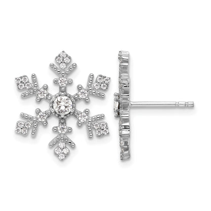 Sterling Silver Rhodium-plated CZ Crystal Snowflake Post Earrings